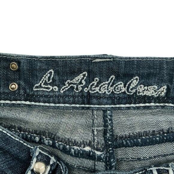 L.A. Idol Jeans Women's Size 9 Bootcut Frost Rhinestone Stitch Logo Bleu Denim - Picture 10 of 12